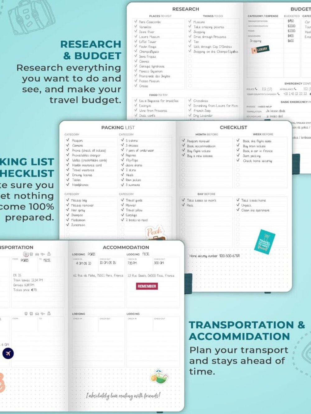 Travel Journal - Itinerary Travel Planner Organizer for Women, Men and Couples, - Picture 5 of 6